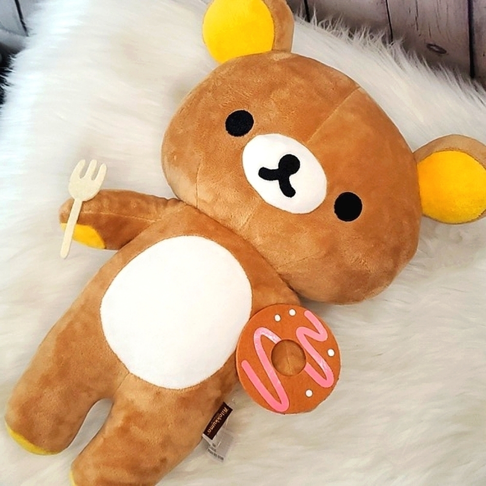 Rilakkuma Bear with Donut & Fork 15" Plush by San-X RARE Harajuku Japanese Anime - Picture 12 of 14